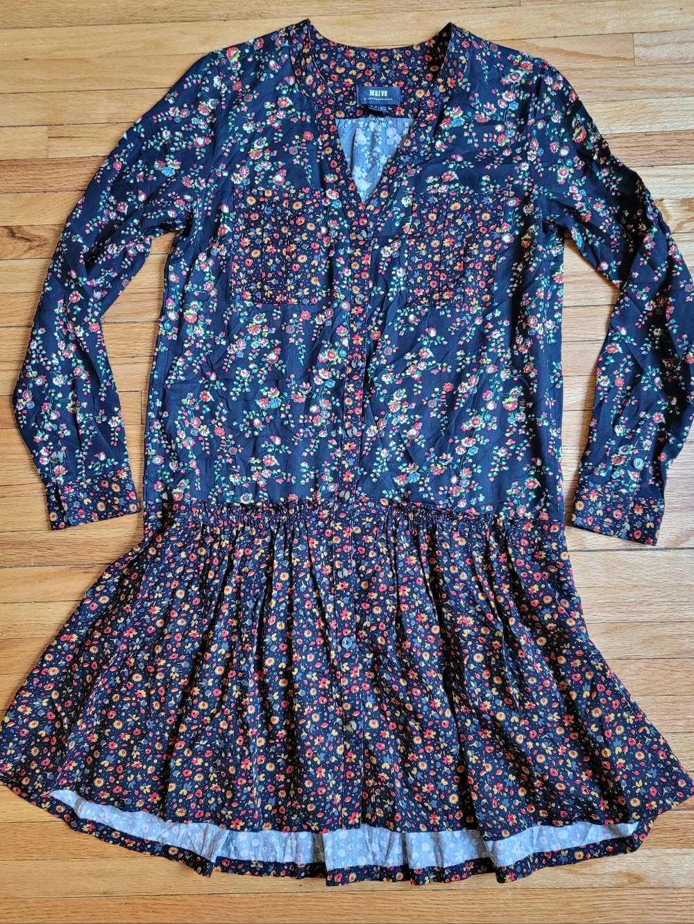 Maeve Anthropologie Marlie Ditsy Floral Tunic Dress XSmall BohoChic Black Red
